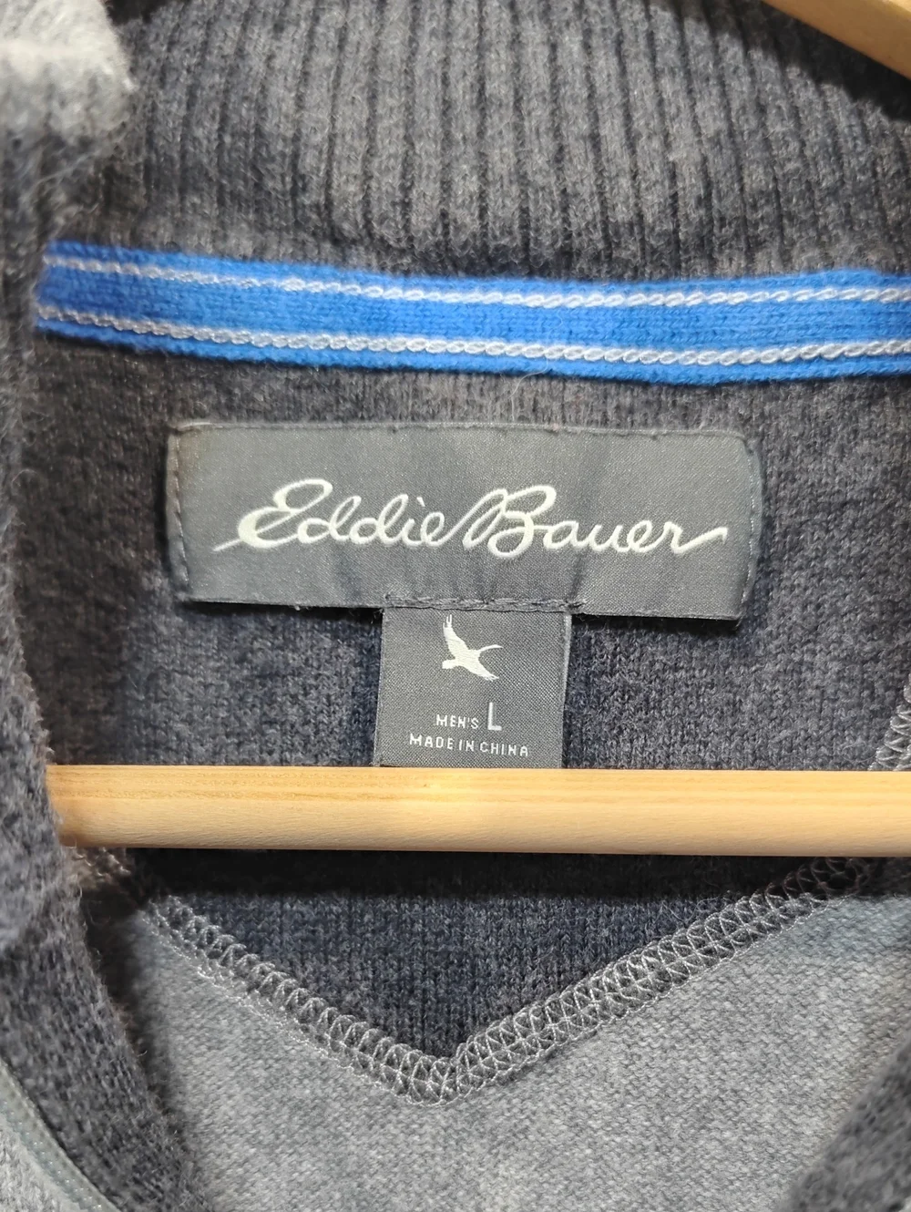Eddie Bauer 1/4 Zip Heatheted Gray Sweater in‎ Mens size Large Office Casual